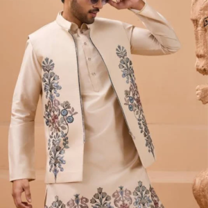 Beige Embroidered Men’s Kurta Set