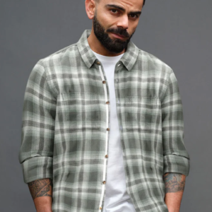 Men’s Olive Green Checked Casual Shirt