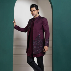 Burgundy Embellished Men’s Sherwani