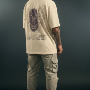 Beige Graphic Print Oversized T-Shirt for Men