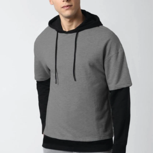 Men’s Grey Layered Hoodie T-Shirt