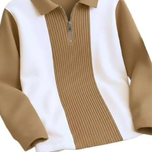 Men’s Brown & White Half-Zip Polo Style Sweatshirt